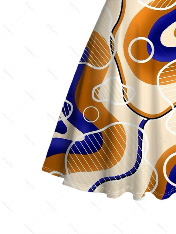Vintage Dress Colorblock Geometric Curve Print Ruched Bust Mini Dress - Jaune clair XXXXXL | US 20
