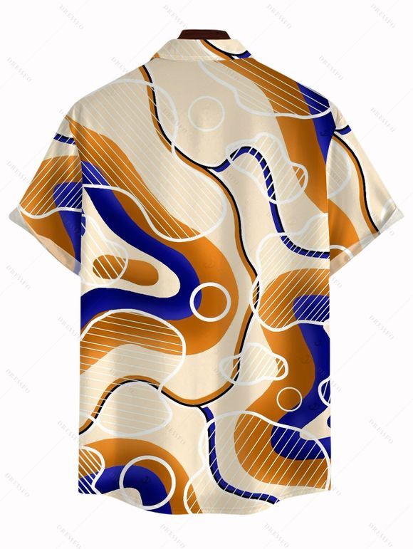 Vintage Couple Outfit Colorblock Geometric Curve Print Ruched Bust Mini Dress and Shirt Set - Jaune clair S | US 4