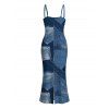 Casual Dress Faux Denim Patchwork Print Spaghetti Strap Maxi Bodycon Dress - Bleu Toile de Jean XXXXL | US 18