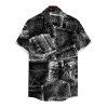 Men's Vacation Shirt Faux Demin Patchwork Print Button Up Shirt - Noir S