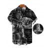 Men's Vacation Shirt Faux Demin Patchwork Print Button Up Shirt - Noir 3XL