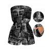 Vacation Romper Faux Demin Patchwork Print Pocket Off the Shoulder Romper - Noir M | US 6
