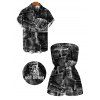 Vacation Couple Outfit Faux Demin Patchwork Print Pocket Off the Shoulder Romper and Shirt Set - Noir S | US 4