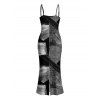 Casual Couple Outfit Faux Denim Patchwork Print Spaghetti Strap Maxi Bodycon Dress and Shirt Set - Noir S | US 4
