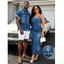 Casual Couple Outfit Faux Denim Print Spaghetti Strap Maxi Bodycon Dress and Shirt Set - Bleu Toile de Jean S | US 4