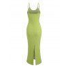Vacation Couple Outfit Floral Leaf Textured Jacquard Print Spaghetti Strap Maxi Bodycon Dress and Shirt Set - Vert S | US 4