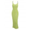 Vacation Couple Outfit Floral Leaf Textured Jacquard Print Spaghetti Strap Maxi Bodycon Dress and Shirt Set - Vert S | US 4