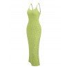 Vacation Couple Outfit Floral Leaf Textured Jacquard Print Spaghetti Strap Maxi Bodycon Dress and Shirt Set - Vert S | US 4