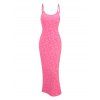 Vacation Couple Outfit Floral Leaf Textured Jacquard Print Spaghetti Strap Maxi Bodycon Dress and Shirt Set - Rose Vif S | US 4