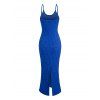 Vacation Couple Outfit Floral Leaf Textured Jacquard Print Spaghetti Strap Maxi Bodycon Dress and Shirt Set - Bleu S | US 4