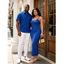 Vacation Couple Outfit Floral Leaf Textured Jacquard Print Spaghetti Strap Maxi Bodycon Dress and Shirt Set - Bleu S | US 4
