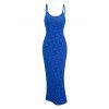 Vacation Couple Outfit Floral Leaf Textured Jacquard Print Spaghetti Strap Maxi Bodycon Dress and Shirt Set - Bleu S | US 4