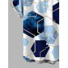 Men's Vacation Shirt Blue Ink Wash Gold Trim Hexagon Geometric Print Button Up Shirt - Bleu XL