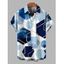 Men's Vacation Shirt Blue Ink Wash Gold Trim Hexagon Geometric Print Button Up Shirt - Bleu L
