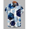 Men's Vacation Shirt Blue Ink Wash Gold Trim Hexagon Geometric Print Button Up Shirt - Bleu 2XL