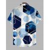 Men's Vacation Shirt Blue Ink Wash Gold Trim Hexagon Geometric Print Button Up Shirt - Bleu XL
