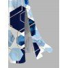Vacation Dress Blue Ink Wash Gold Trim Hexagon Geometric Print Lace Hollow Out Slit Dress - Bleu XXXXXL | US 20