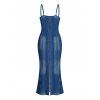 Casual Dress Faux Denim Print Spaghetti Strap Maxi Bodycon Dress - Bleu Toile de Jean S | US 4