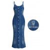 Casual Couple Outfit Faux Denim Print Spaghetti Strap Maxi Bodycon Dress and Shirt Set - Bleu Toile de Jean S | US 4