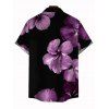 Men's Vacation Shirt Contrast Color Hibiscus Floral Print Button Up Shirt - Noir S