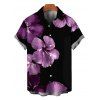 Men's Vacation Shirt Contrast Color Hibiscus Floral Print Button Up Shirt - Noir S