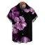 Men's Vacation Shirt Contrast Color Hibiscus Floral Print Button Up Shirt - Noir S
