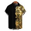 Men's Vacation Shirt Contract Color Lily Floral Leopard Print Button Up Shirt - Noir S