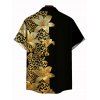 Men's Vacation Shirt Contract Color Lily Floral Leopard Print Button Up Shirt - Noir S
