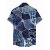 Men's Vacation Shirt Faux Denim Patchwork Leaf Print Button Up Shirt - Bleu profond S