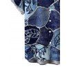 Men's Vacation Shirt Faux Denim Patchwork Leaf Print Button Up Shirt - Bleu profond S
