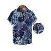 Men's Vacation Shirt Faux Denim Patchwork Leaf Print Button Up Shirt - Bleu profond S