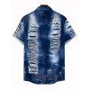 Men's Vacation Shirt Distressed Faux Denim Print Button Up Shirt - Bleu profond S