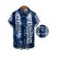 Men's Vacation Shirt Distressed Faux Denim Print Button Up Shirt - Bleu profond S