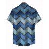 Men's Vintage Shirt Ombre Faux Denim Zig Zag Print Button Up Shirt - Bleu S