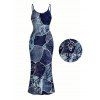 Vacation Dress Faux Denim Patchwork Leaf Print Spaghetti Strap Maxi Bodycon Dress - Bleu profond XXXXL | US 18