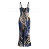 Vintage Dress Mixed Color Leopard Fluid Print Spaghetti Strap Maxi Bodycon Dress - Bleu profond XXL | US 14