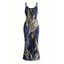 Vintage Dress Mixed Color Leopard Fluid Print Spaghetti Strap Maxi Bodycon Dress - Bleu profond XXL | US 14