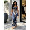 Vintage Dress Mixed Color Leopard Fluid Print Spaghetti Strap Maxi Bodycon Dress - Bleu profond XXL | US 14