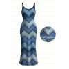 Vintage Dress Ombre Faux Denim Zig Zag Print Spaghetti Strap Maxi Bodycon Dress - Bleu XXL | US 14