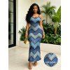 Vintage Dress Ombre Faux Denim Zig Zag Print Spaghetti Strap Maxi Bodycon Dress - Bleu XXL | US 14
