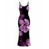 Vacation Dress Contrast Color Hibiscus Floral Pattern Spaghetti Strap Maxi Bodycon Dress - Noir XXL | US 14
