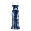 Vacation Dress Distressed Faux Denim Print Spaghetti Strap Maxi Bodycon Dress - Bleu profond XXL | US 14