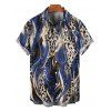 Men's Vintage Shirt Mixed Color Leopard Fluid Print Button Up Shirt - Bleu profond S