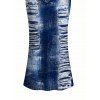 Vacation Couple Outfit Distressed Faux Denim Print Spaghetti Strap Maxi Bodycon Dress and Shirt Set - Bleu profond S | US 4