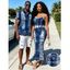 Vacation Couple Outfit Distressed Faux Denim Print Spaghetti Strap Maxi Bodycon Dress and Shirt Set - Bleu profond S | US 4