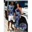 Vacation Couple Outfit Faux Denim Patchwork Leaf Print Spaghetti Strap Maxi Bodycon Dress and Shirt Set - Bleu profond S | US 4