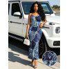 Vacation Couple Outfit Faux Denim Patchwork Leaf Print Spaghetti Strap Maxi Bodycon Dress and Shirt Set - Bleu profond S | US 4