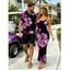 Vacation Couple Outfit Contrast Color Hibiscus Floral Pattern Spaghetti Strap Maxi Bodycon Dress and Shirt Set - Noir S | US 4
