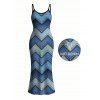 Vintage Couple Outfit Ombre Faux Denim Zig Zag Print Spaghetti Strap Maxi Bodycon Dress and Shirt Set - Bleu S | US 4