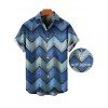 Vintage Couple Outfit Ombre Faux Denim Zig Zag Print Spaghetti Strap Maxi Bodycon Dress and Shirt Set - Bleu S | US 4